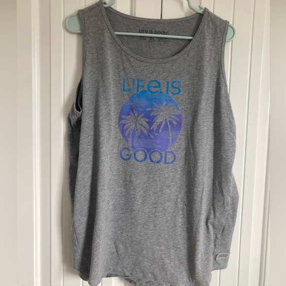 Life Is Good Crusher Womens Tank Top XL Grey Palm Trees - Picture 1 of 8